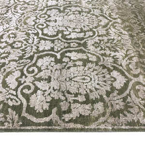 Tapis Damassé Fait Main en Laine et Soie Vert Argenté, Tapis de Luxe à Poils Courts avec Accents Marron - Product Image 3
