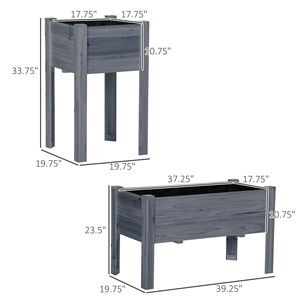 Set di 3 Fioriere Rialzate Classiche in Legno Grigio con Gambe per Orto, Erbe Aromatiche, Balcone, Giardino e Patio - Product Image 3