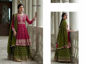 Lujoso Real Georgette Shalwar Kameez Elegante Multi-Hilo Bordado Secuencia Trabajo Santoon Seda Vestido Interior Traje Indio - Product Image 3