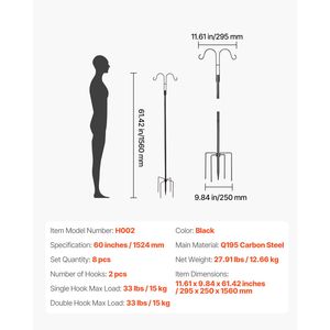 Set di 8 Ganci Doppi da 60 Pollici per Uso Intensivo, Pali per Mangiatoie per Uccelli da Giardino Spessi 3/4 Pollici per Birdwatching - Product Image 4