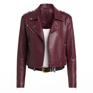 OEM Women's Genuine Suede Leather Breathable Vintage Moto Cropped Zip-Up Short Bomber Jacket - Product Image 6