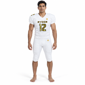 Ensemble de maillot de football américain RYDOM blanc et or 12, col en V, manches courtes, vêtements de sport pour hommes, évacuation de l'humidité - Product Image 4