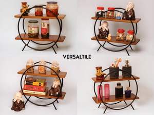 Étagère de rangement circulaire pour la maison et la cuisine/Étagères de rangement/Étagère à épices/Organisateur en bois pour le bureau, la chambre | Bois de mangue et fer - Product Image 2