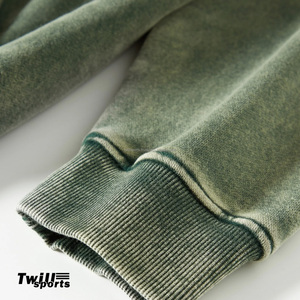 Sudadera con capucha y cremallera Twill Sports, verde lavado, de algodón polar, personalizada, con lavado ácido vintage para hombre, invierno 2026 - Product Image 6