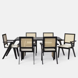 Modern Luxury Royal Commercial Restaurant Furniture High Quality Solid Teak Wood Dining <b>Table</b> 6 Rattan Chairs - Product Image 2