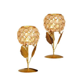Wholesale Lotus Shaped Metal T-Light Candle Holder <b>Set</b> Of 2 Indian Diwali Decoration Items Wedding Centerpiece Tealight Holder - Product Image 3