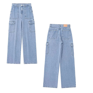 Pantalon cargo ample taille haute pour femme, coupe décontractée à jambe large avec poches - Product Image 3