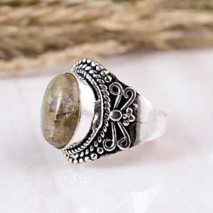 Handmade 925 Sterling <b>Silver</b> Blue Fire Labradorite <b>Ring</b> Vintage Bohemian Natural Oval Gemstone Bezel <b>Set</b> Statement Jewelry - Product Image 4