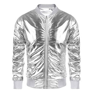 Men's Metallic Jacket <b>70s</b> Disco Dance Party <b>Costume</b> Shiny Varsity Zipper Baseball Bomber Jacket Retro Vintage Glitter Clubwear - Product Image 1