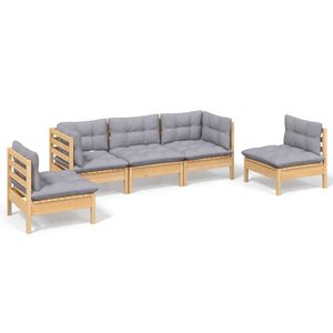 Conjunto de Muebles de Jardín de Madera de Pino Maciza en Gris, Tela 100% Poliéster, Muebles de Exterior Duraderos y Elegantes - Product Image 2