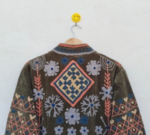 Chaqueta de Algodón Bordada con Flores Estilo Bohemio, Cuello Mandarín, Manga Larga, Talla Grande, Ropa Exterior Informal para Otoño, para Adultos - Product Image 5