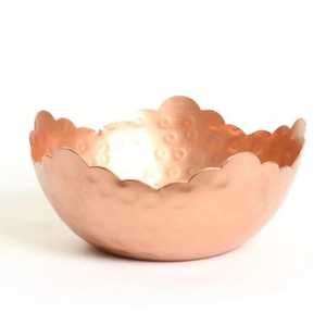 Embossed Floral Copper Bowl Elegant Wavy Rim Metal <b>Salad</b> Fruit Basin Vintage Style Tableware Catering Serving Dish - Product Image 2