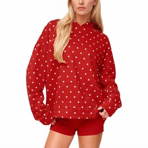 Sweat-shirt à capuche surdimensionné pour femme, à pois, manches longues, en coton tricoté respirant, style automne - Product Image 6