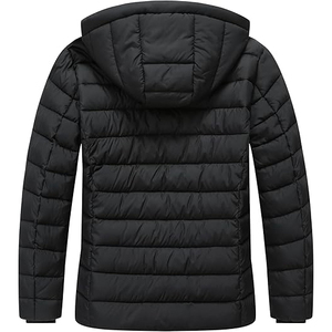 Men's Black Hooded Puffer <b>Jacket</b> Windproof Zipper Closure Polyester Winter Coat Casual Style Regular Fit - Product Image 2