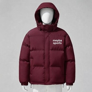 Meyba Sports <b>Burgundy</b> Hooded Reversible <b>Puffer</b> <b>Jacket</b> Windproof Winter Coat Regular Fit Front Logo Zipper Closure Unisex - Product Image 4