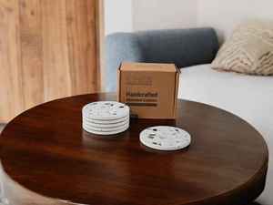 Terrazzo <b>Marble</b> <b>Coaster</b> Set of 6 With Gold Holder Elegant Stone Finish For Luxury Home Office Desk Styling and Gift Purpose - Product Image 4