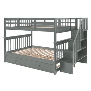 Full Over Full <b>Bunk</b> <b>Bed</b> with Twin Trundle and <b>Storage</b> Guard Rail for Bedroom Gray LT000210AAE for Kids' Dorms - Product Image 4