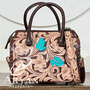 Elegant 2026 Artisan Handcrafted Floral Genuine <b>Leather</b> Medium Speedy Bag Western Cowgirl Satchel Travel Shoulder Bag for Unisex - Product Image 1