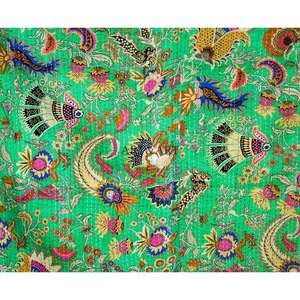 Hand Block Printed Cotton Reversible Indian Floral Print Lightweight Soft Comfortable High Quality <b>Quilt</b> <b>Throw</b> Blanket Kantha - Product Image 2