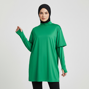 T-shirt de sport pour femmes musulmanes modestes, coupe décontractée, avec trous pour les pouces, manches longues, séchage rapide, respirant, UPF50+, pour la course à pied et la gym - Product Image 1