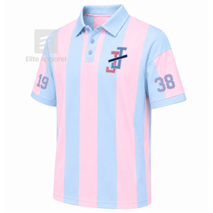 Camiseta Polo a Rayas Personalizada de Jack and Jill of America con Logotipo Bordado en la Parte Delantera, Azul Cielo y Rosa, Casual, Manga Corta para Mujer - Product Image 2