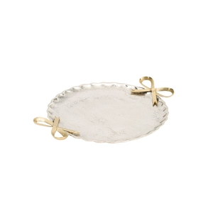 Luxury Silver Hammered Metal Serving Tray with Brass <b>Twig</b> Handles Rectangular <b>Decorative</b> Coffee Table Ottoman Platter - Product Image 2