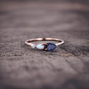 Vintage <b>Sandstone</b> Opal Engagement Ring Art Deco Moissanite Wedding Band Pear Cut 3 Stone Unique Bridal Ring - Product Image 1