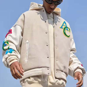 Custom Men Oversized Varsity <b>Jacket</b> Heavyweight Chenille Towel Embroidery <b>Patchwork</b> Wool Blend Baseball Drop-Shoulder <b>Jacket</b> - Product Image 2
