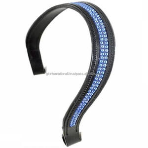 Bande de sourcils équestres Bande de sourcils de cheval en cuir de forme magnifique incrustée de petites perles bleues cristaux chaîne bande de sourcils bling bling - Product Image 6