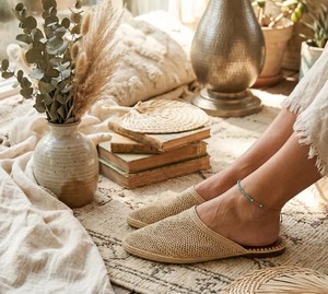 Natural Raffia Mules Women 40, Moroccan Handmade Slippers , Boho Summer Sandals, Leather Sole <b>Slide</b> Shoes UK 6.5 / US 8.5 - Product Image 2