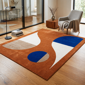 Modern Geometric Handmade Tufted Wool/<b>Silk</b> Area Rug Latex Backing Eco-Friendly Soft Home Decor for Living Room Bedroom Patio - Product Image 1