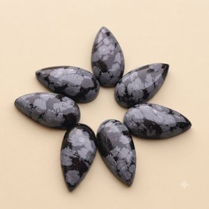 Obsidienne flocon de neige naturelle, forme cabochon longue poire, pierre précieuse en vrac pour la fabrication de bijoux - Product Image 3