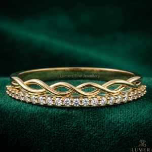 แหวนทอง 14K ประดับเพชรแล็บโกรว์ทรงกลมเจียระไนแบบบริลเลียนท์ ดีไซน์ลายคลื่น สำหรับผู้หญิง หรูหรา สามารถสวมซ้อนกันได้ รับรองโดย IGI เหมาะสำหรับเป็นเครื่องประดับงานแต่งงาน - Product Image 1