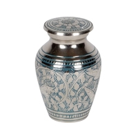Urne commémorative artisanale en aluminium bleu océan serein avec accent dauphin argenté – Mini urne funéraire pour cendres
