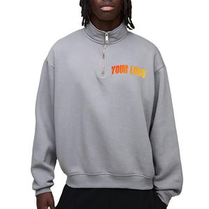 Custom Relaxed Fit Comfortable Half <b>Zip</b> <b>up</b> Stand Collar Drop Sleeve Quarter <b>Zip</b> Plain Cotton Polyester Sweatshirt Men - Product Image 6