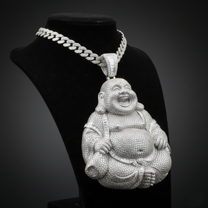 Laughing Buddha Bling Pendant Fine Jewelry Pendants & <b>Charms</b> VVS Moissanite Hip Hop Necklace Rhodium Plated - Product Image 1