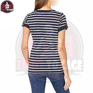 Camisetas de Verano para Mujer, Hechas a Mano, con Contraste de Color Azul y Blanco, Servicio OEM, Ajuste Regular, Transpirables, de Algodón, Precio al por Mayor - Product Image 3