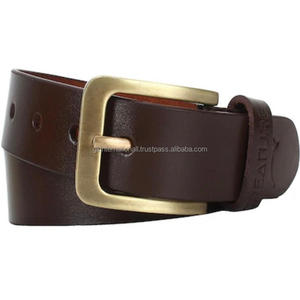 Cinturón Casual de Cuero Marrón Liso de Alta Calidad para Hombre con Hebilla de Metal Chapado en Latón Sólido, Cinturón para Jeans Unisex - Product Image 3