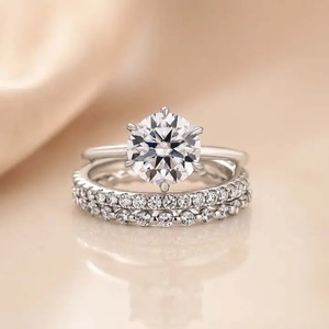 925 <b>Sterling</b> <b>Silver</b> Gold Plated Moissanite 2Ct Round D VVS Solitaire Bridal <b>Ring</b> <b>Set</b> Engagement & Wedding Bands For Women's. - Product Image 6