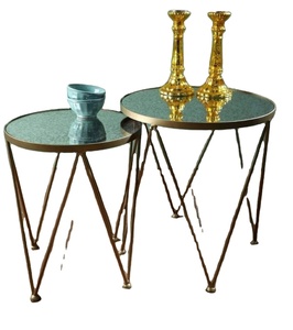 ชุดโต๊ะเหล็กพร้อมกระจก2ชิ้นสำหรับตกแต่งโต๊ะในบ้านโรงแรมปาร์ตี้โต๊ะเฟอร์นิเจอร์โลหะดีไซน์ทันสมัย - Product Image 1