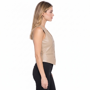 Women Beige Faux Leather Vest Sleeveless V Neck Button Down <b>Waistcoat</b> Single Breasted Smart Casual Top Business Suit <b>Waistcoat</b> - Product Image 3