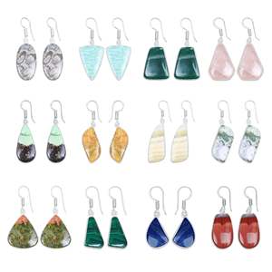 Pendientes Largos de Plata Hechos a Mano al por Mayor para Mujer, con Cristales de Bisel Surtidos y Piedras Preciosas, Bañados en Plata, de Moda - Product Image 3