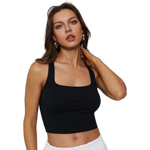 Camiseta sin mangas básica para mujer, cuello alto, acanalada, corte ajustado, chaleco de verano - Product Image 1