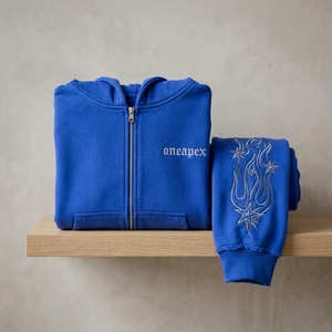 Sudadera con capucha azul real para hombre con cremallera, gráfico de estrella de fuego personalizado, mangas bordadas, estilo oversize, ropa urbana, venta al por mayor, fabricante - Product Image 5