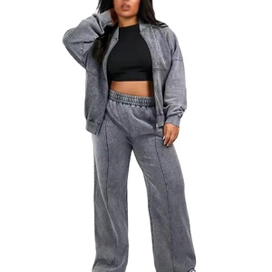 Ensemble de survêtement gris à col roulé pour femmes grandes tailles, manches longues, couleur unie, pantalon décontracté ample avec poches latérales, vêtements d'automne - Product Image 2