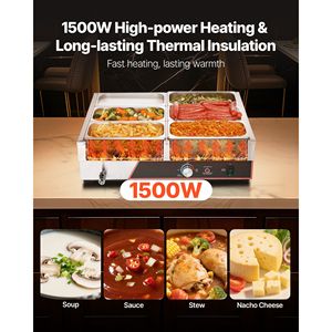 Scaldavivande Elettrico Commerciale 1500W in Acciaio Inox con 6 Vasche, Riscaldamento Rapido, Buffet da Banco, Bain Marie Manuale con Coperchio Riscaldante a Vapore - Product Image 2