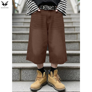 Prix de gros : Shorts en jean Y2K esthétique pour hommes, style rétro streetwear, coupe ample, jambe large, avec logo personnalisé - Product Image 2