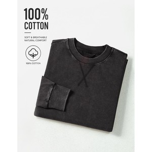 2026 Latest Custom Made Men's <b>Oversized</b> Crew Neck <b>Sweatshirt</b> Acid Wash <b>Vintage</b> Solid Black Long Sleeve Pullover Top OEM ODM - Product Image 2