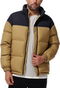 Chaqueta Acolchada para Hombre con Bloques de Color, Cuello Alto, Cierre de Cremallera, Cortavientos, Abrigo Grueso de Poliéster para Invierno Casual - Product Image 5