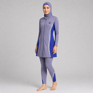 Ensemble Burkini musulman 4 pièces pour femmes, couvrant entièrement le corps, manches longues, couleur unie, séchage rapide - Product Image 2
